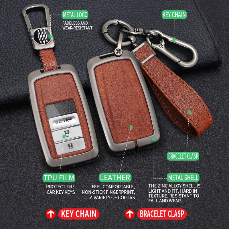 Zinc Alloy +Leather Car Key Case Cover Shell Fob For Honda Acura RLX MDX CDX TLX-L NSX RDX Holder Auto Car Keychain Accessories