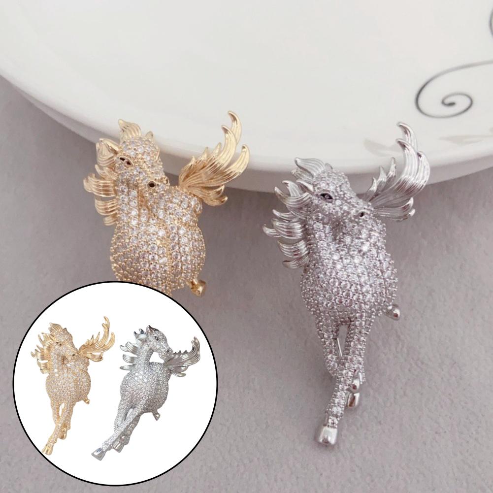 Horse Jewelry Gold Diamond Steed Brooch Full Diamond Design Horse Motif Layering Accessory For Formal Occasions