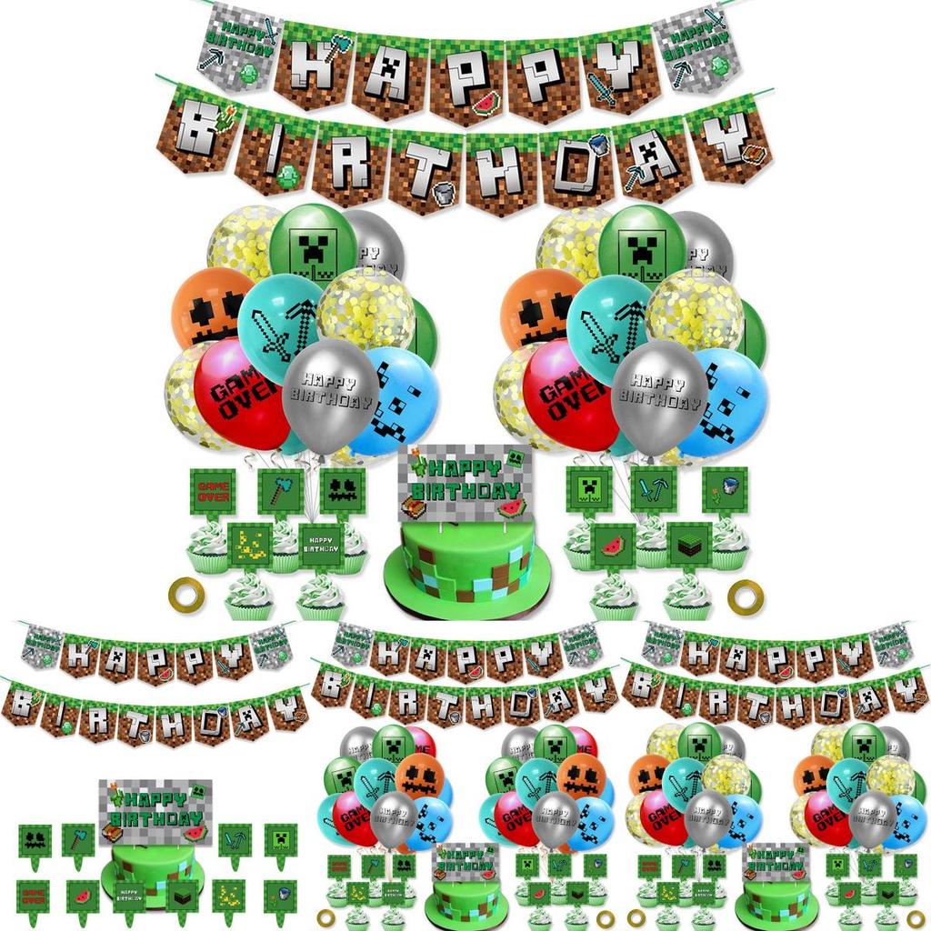 Minecraft Birthday Party Decorations Happy Birthday Set With Balloons And Banner