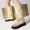 Plus Size Frosted Suede Material Flat Bottom Clip Toe Cover For Women's Summer Midsole Boots Breathable Lining Peep Toe Boots