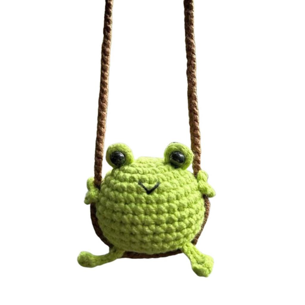 Handmade Frog Crochet Ornament Automotive Pendant Interior Decors Knitted Frog Car Mirror Hanging Accessory for Mirror