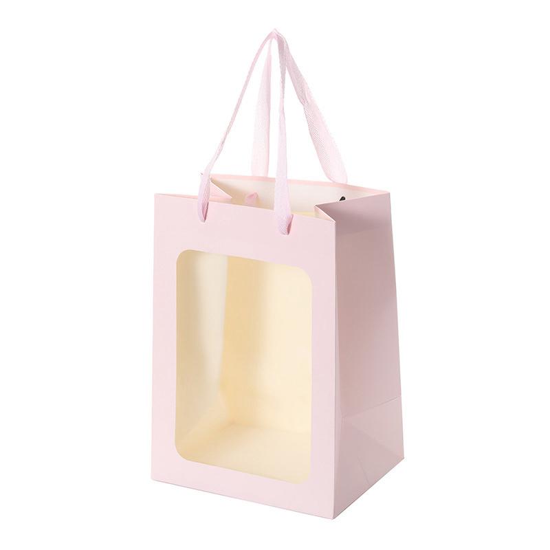 1PC Transparent Window Carrying Bag Clear Gift Bags Tote Paper Bag for Wedding Birthday Gifts Supplies Shopping Bags