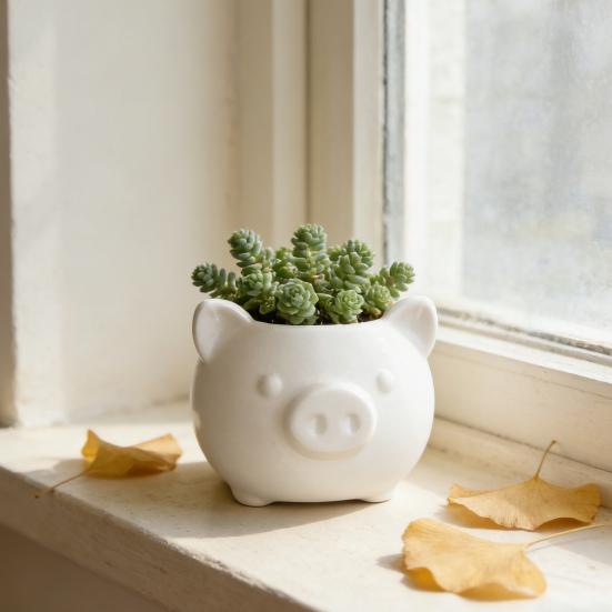 3D Printed Cute Pig Planter Cartoon Animal Shaped Cactus Flower Pot with Drainage Hole for Home Office Desk Decor