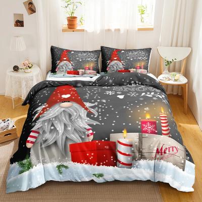 Christmas Duvet Cover Set Christmas Celebration Winter Polyester Bedding Set With Zipper Ties For All Season Double Queen King
