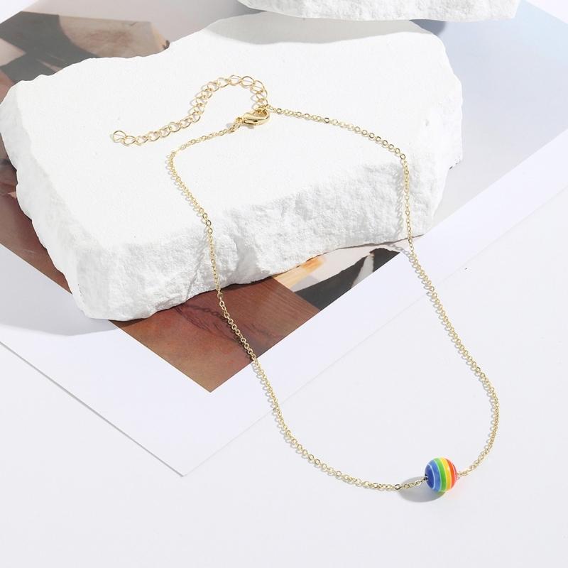 Fashion Rainbow Pendant Necklace Choker Neck Chain Elegant Clavicle Chain Handmade Beaded Necklace Statement Jewelry