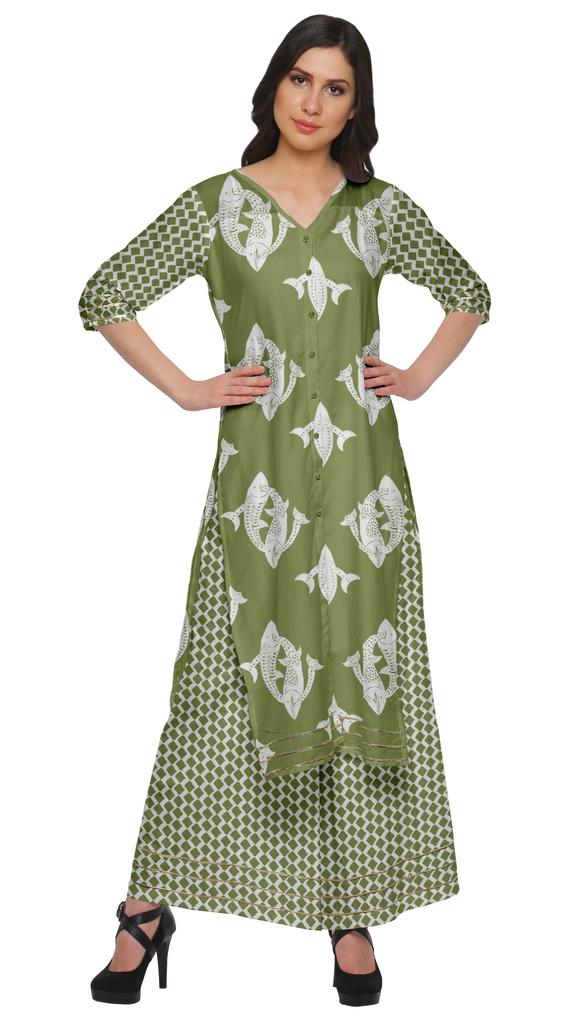 Moomaya V Neck Printed Kurta And Palazzo Pant Set Ethnic Wear Dress For