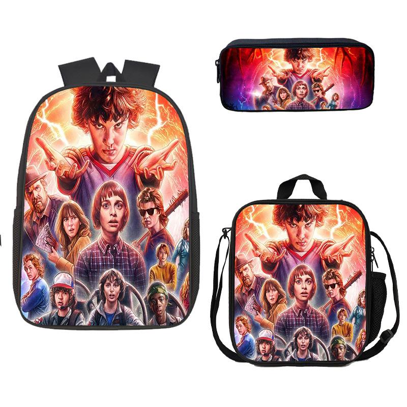 Stranger Things Schoolbag, Pencil Bag, Meal Bag To Map Z Three-Piece Large-Capacity Backpack Colorful