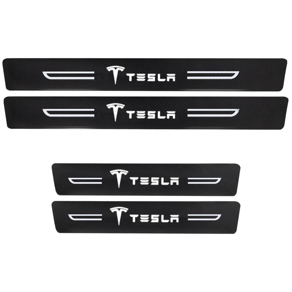 Carbon Fiber Car Door Sill Threshold Trunk Rear Stickers Scuff Scratch for Tesla Model 3 Y S X Roadster P85D P90D P100D Decal
