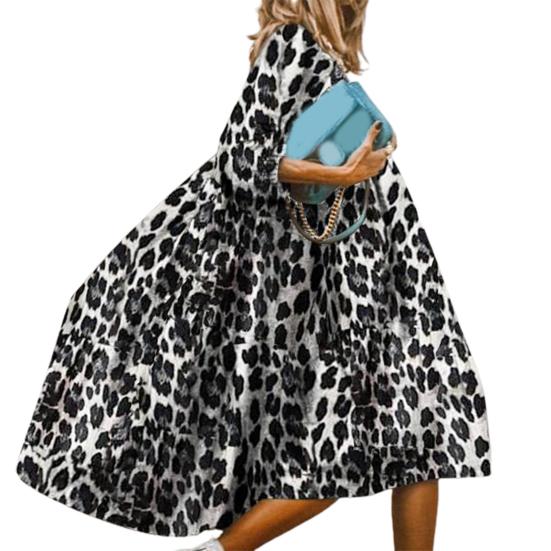 

Мешковатое платье с круглым вырезом и рукавами 3/4, нерегулярное платье с большим подолом и принтом кленового листа, платье миди для девочек, женская одежда 2XL серый