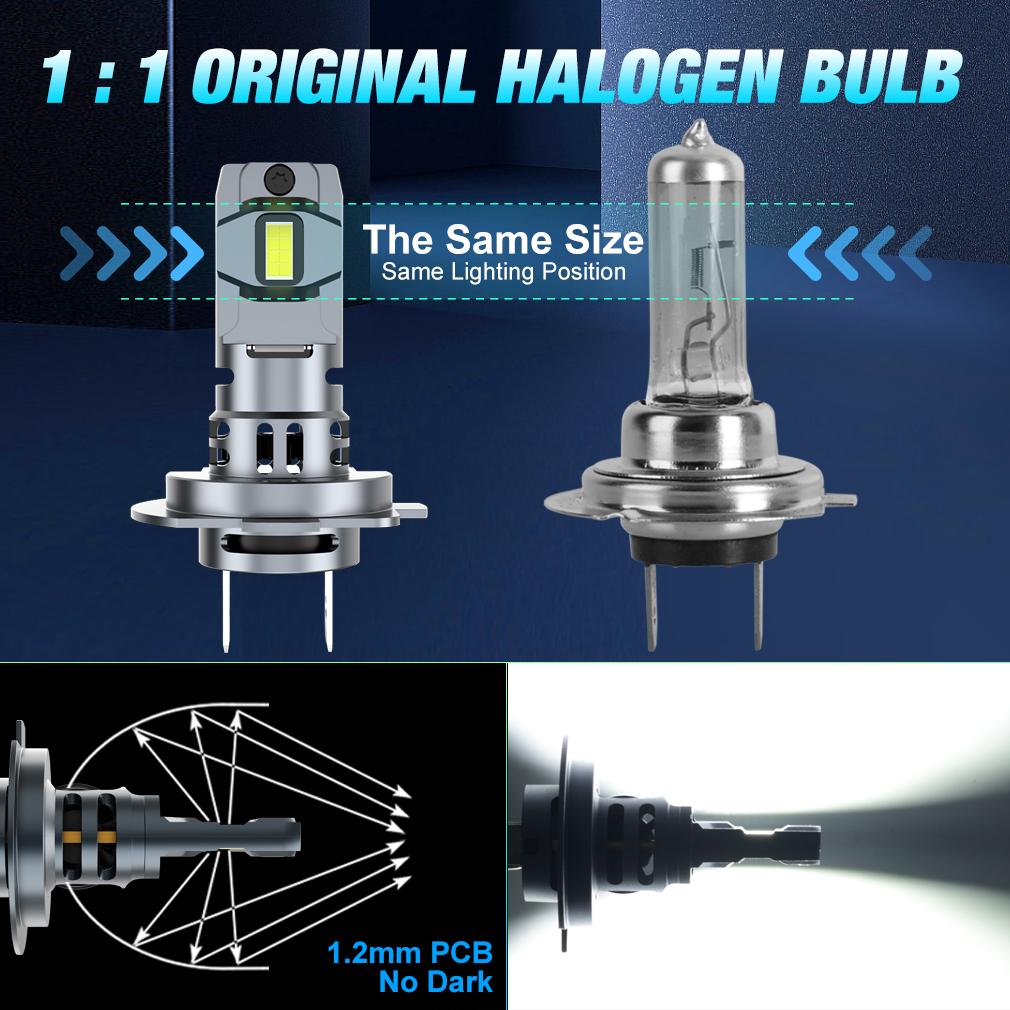 2Pcs 20000LM H7 LED Headlight Bulb LED Canbus 12V 60W LED Fog Light Wireless Mini Size Auto Lamp 6000K White Plug and Play