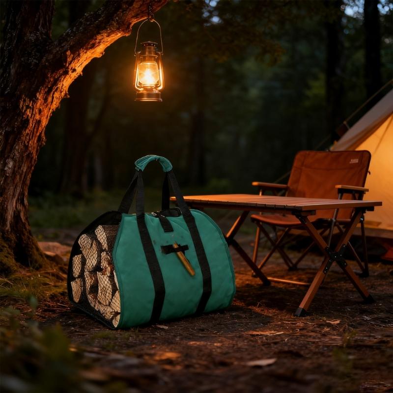 Spacious Outdoor Firewood Bag Waterproofed Oxfords Materials Reinforced Handle Easyly Clean Camping Gear