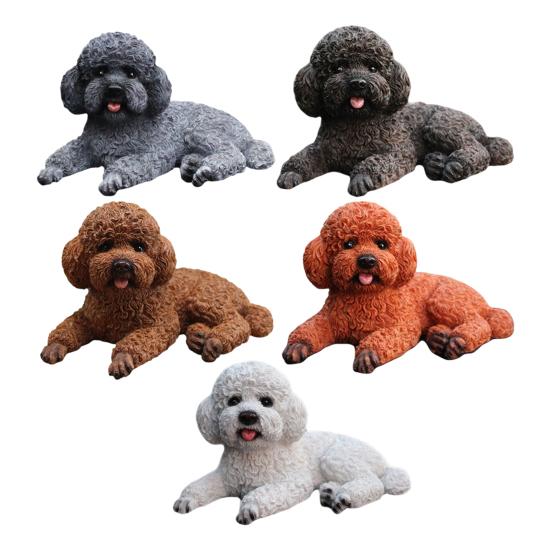 Office Desk Ornament Realistic Teddy Dog Statue, Desktop Small Pet Model, Cute Laying Sculpture Collectibles for Owners Car Dashboard, Desk,