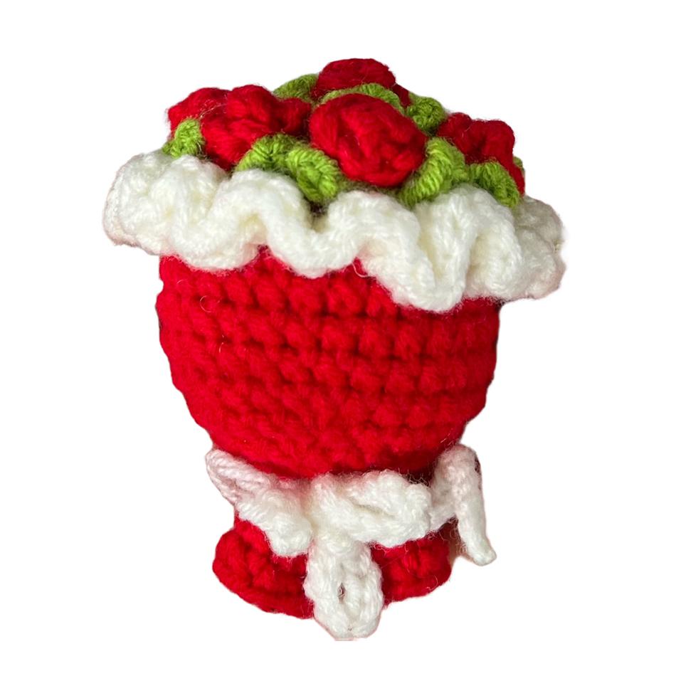 8PCS Handheld Flower Keychain Pendant Knitted Hook Weaving Pendant Rose Creative Keycain Bag Pendant Toy Graduation Gift