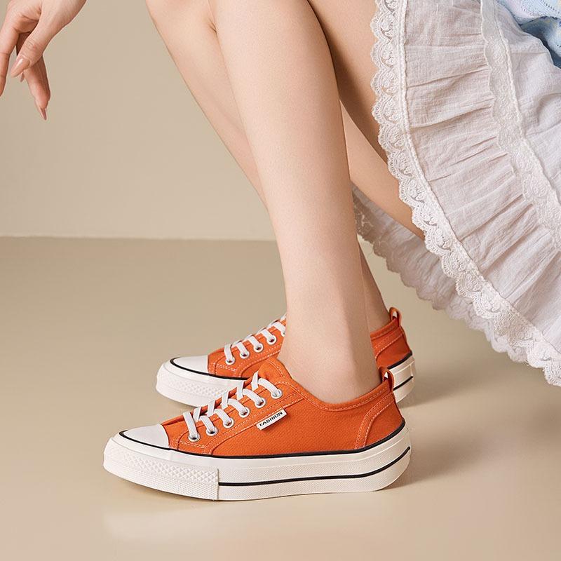 Summer canvas shoes new women's one-pedal round head lace-up non-slip thick-soled casual board shoes