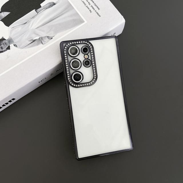 Luxury Plating Glitter Diamond Edge Clear Case For Samsung S24 S23 S22 Ultra Plus Camera Protection Transparent TPU Soft Cover