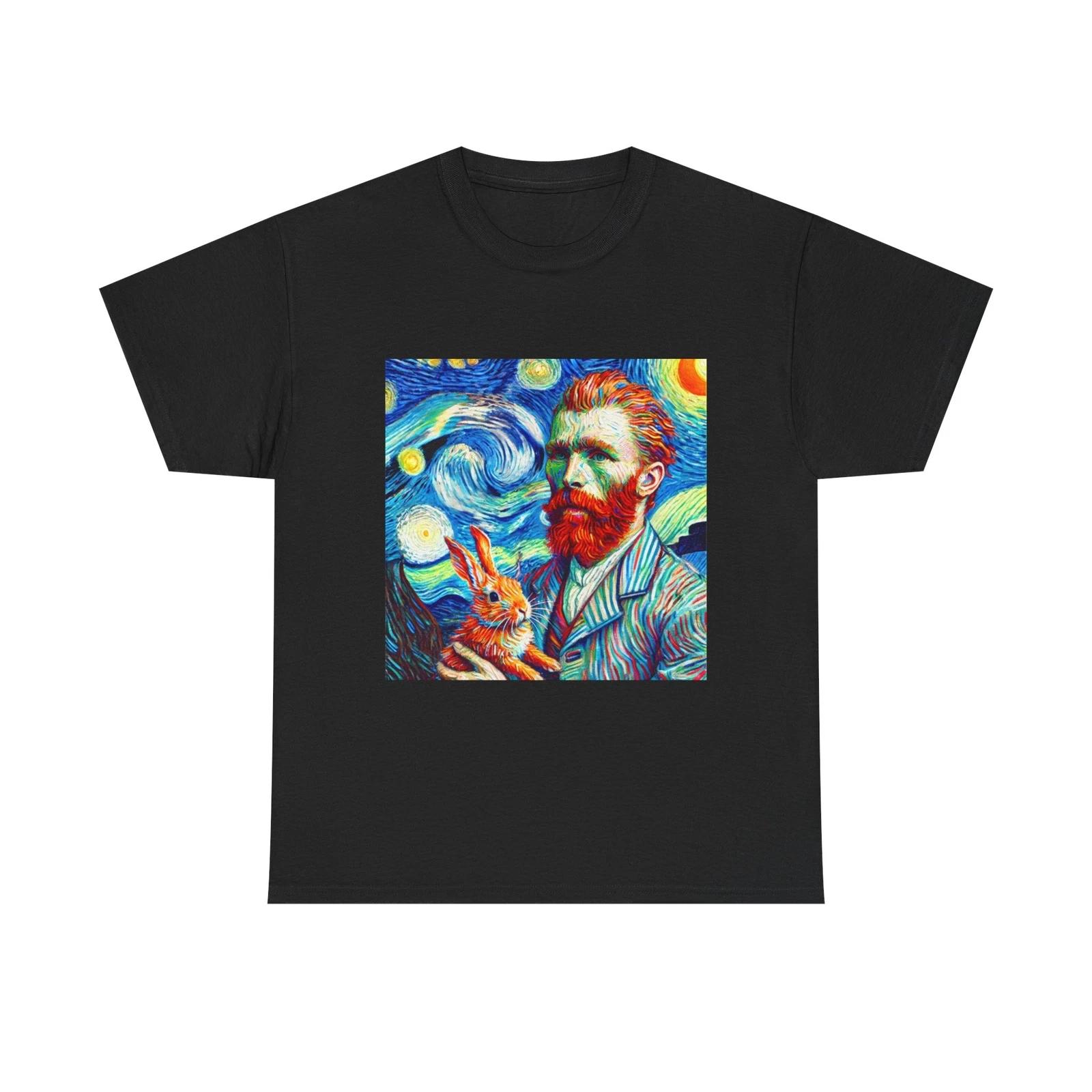 Vincent Van Gogh Pets a Bunny T-Shirt Funny Art Tee Inspired by Van Gogh s Style L