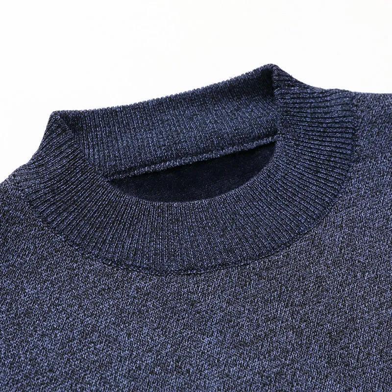 Winter Plus Velvet Sweater Round Neck Knit Sweater Plus Velvet Warm Pullover Sweater Suitable for Middle-aged and Elderly Dads