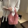 Fashion Red Plaid Tote Bag Large Capacity Shoulder Bag Lightweight Canvas Vest Bag  Storage Bag