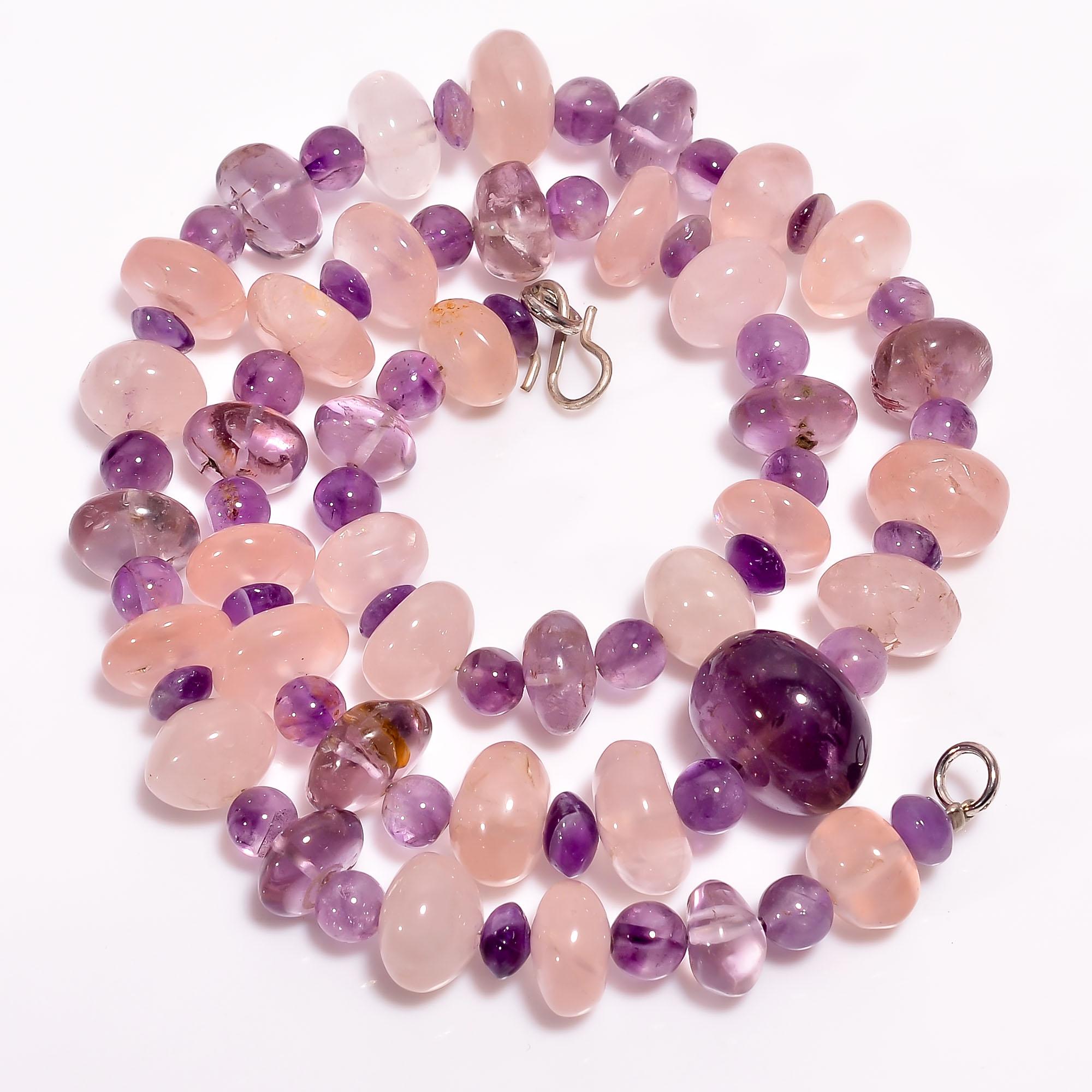 

AAA 100% Natural Rose Quartz Amethyst Mix Shape Smooth Beads Necklace 5-16mm 18 UB-8531