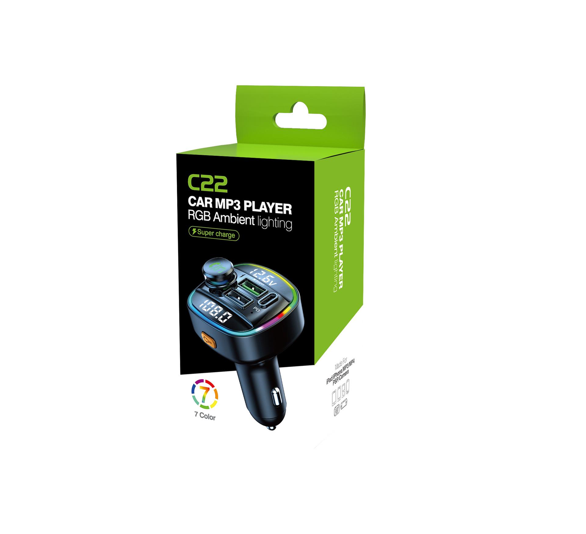 

Bluetooth FM-трансмиттер Автомобильный MP3-плеер с двойным дисплеем и быстрой зарядкой Цветное зарядное устройство