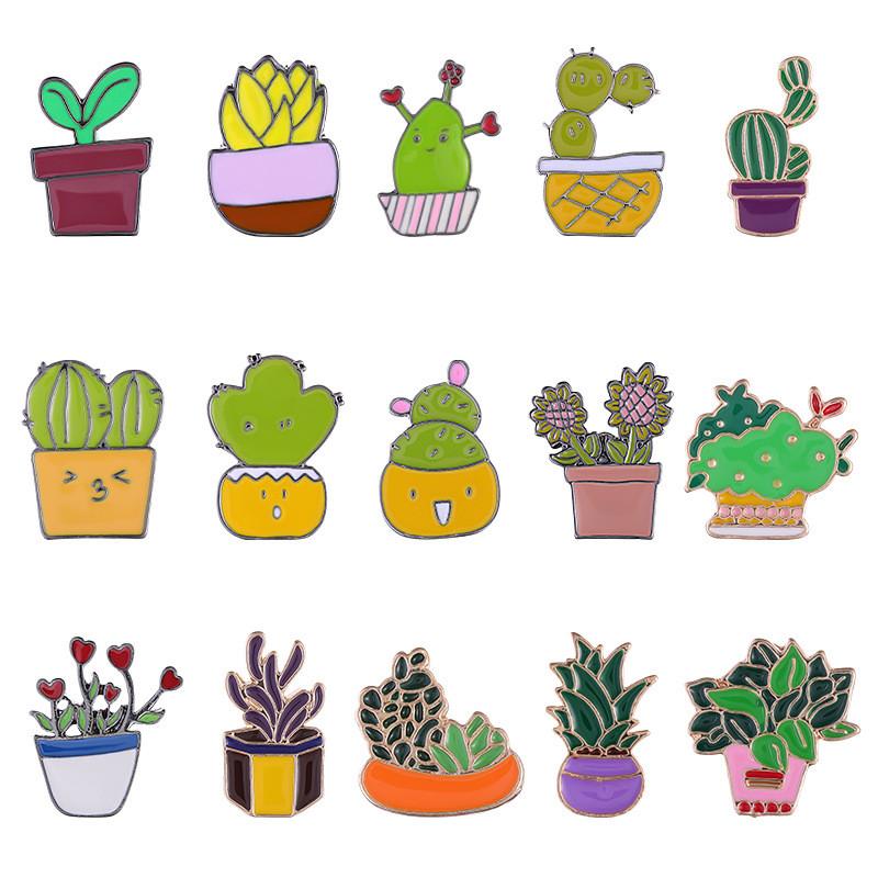 Charming Cartoon Mini Cactus Plant Brooch Alloy Badge For Fashionable Clothing Accessories