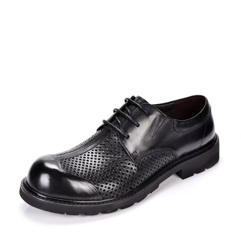 Big Head Shoes Men's Trendy Business Leather Sandals - Breathable, Hollow, Thick Sole, Versatile, Perforated Round Toe