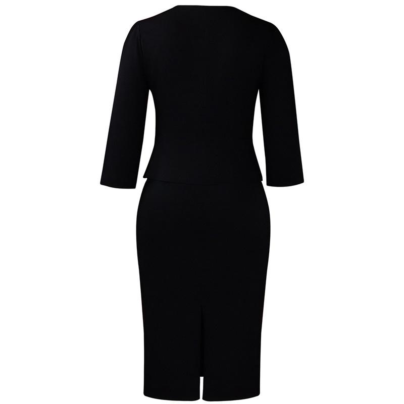 Women's 2Pcs Solid Color Office Suit Peplum Blazer + Pencil Skirt Set