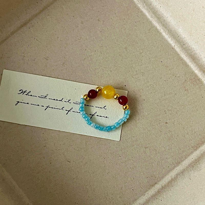 Color crystal beaded ring  niche design sense high-end finger ring light luxury temperament all-match ring accessories