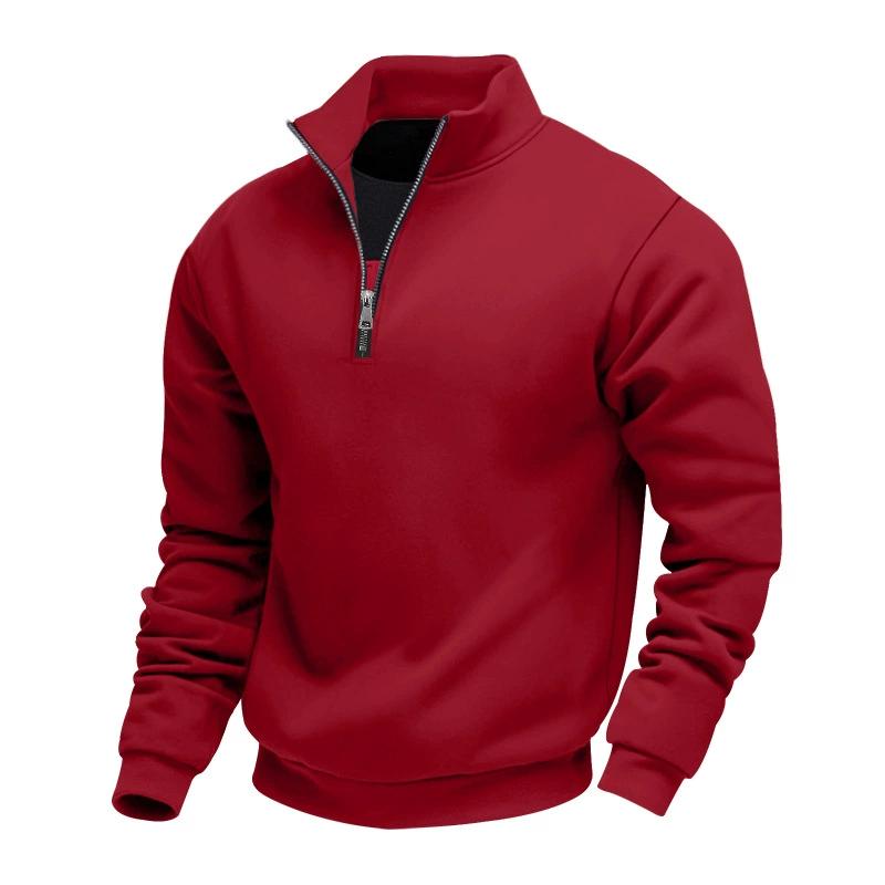 Plus Size Autumn and Winter Fleece-Lined Half-Zip Pullover Plain Colour Casual Hoodie for Men