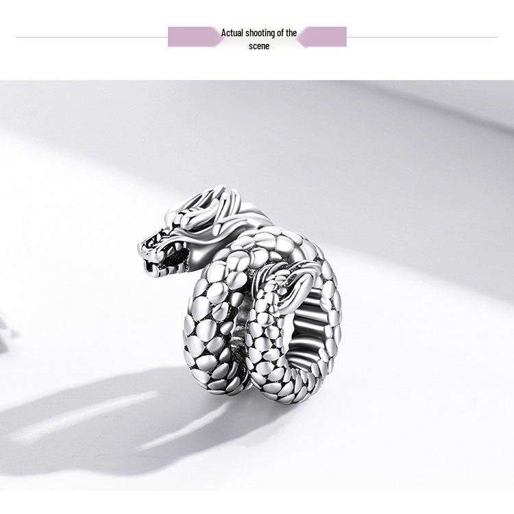 925 Sterling Silver Retro Dragon DIY Loose Beads - Chinese Style Textured Jewelry Accessories