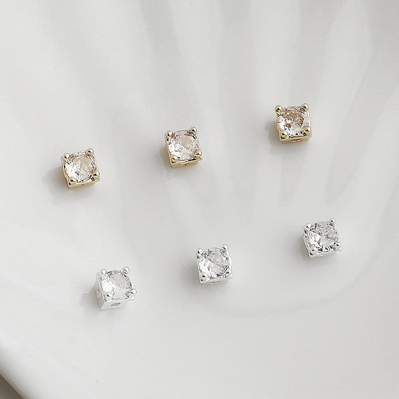 14K Gold-Filled Zircon Square Cross Spacer Beads for DIY Jewelry 