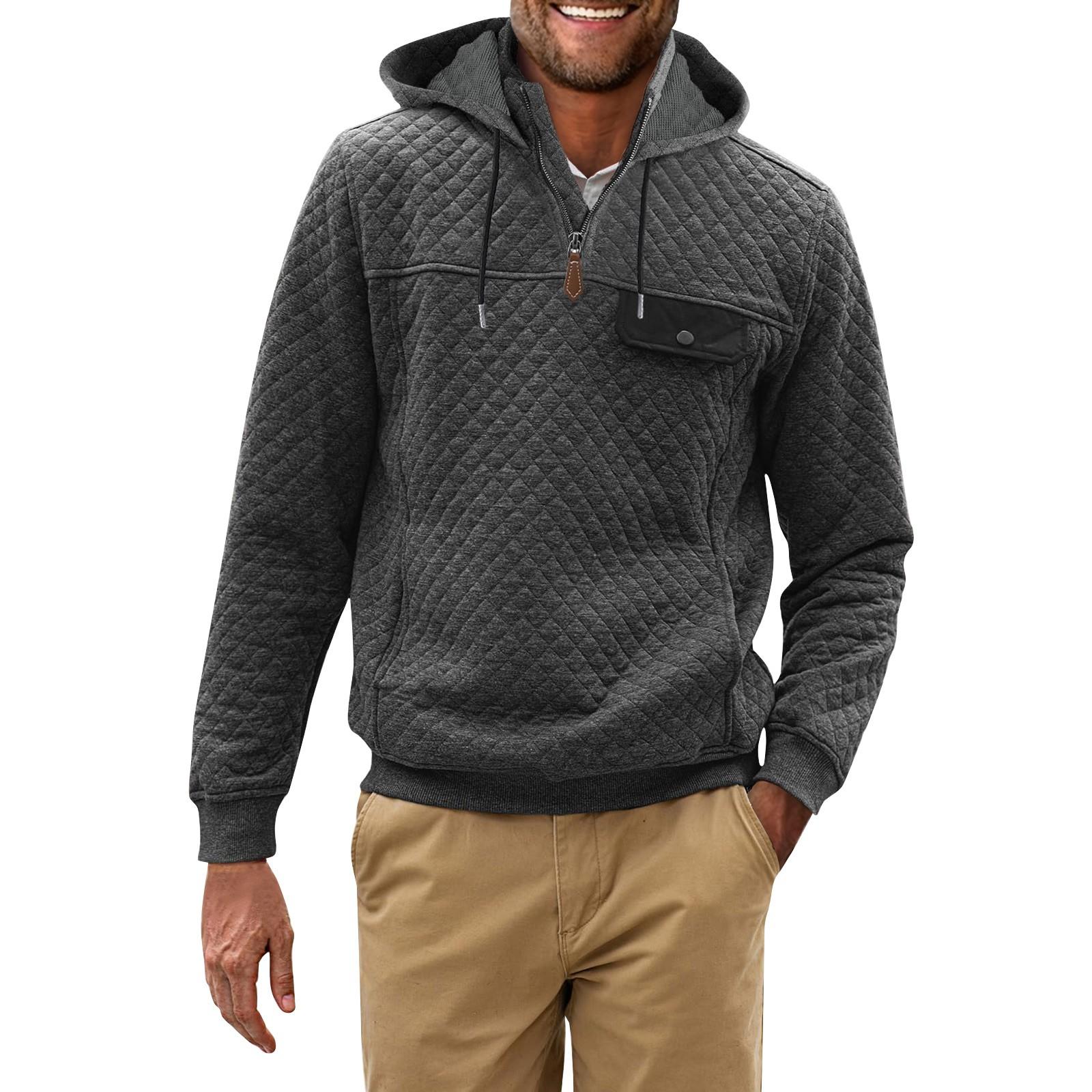 

Мужская однотонная клетчатая толстовка с капюшоном Мужская повседневная толстовка с капюшоном и карманом на половину молнии XXL