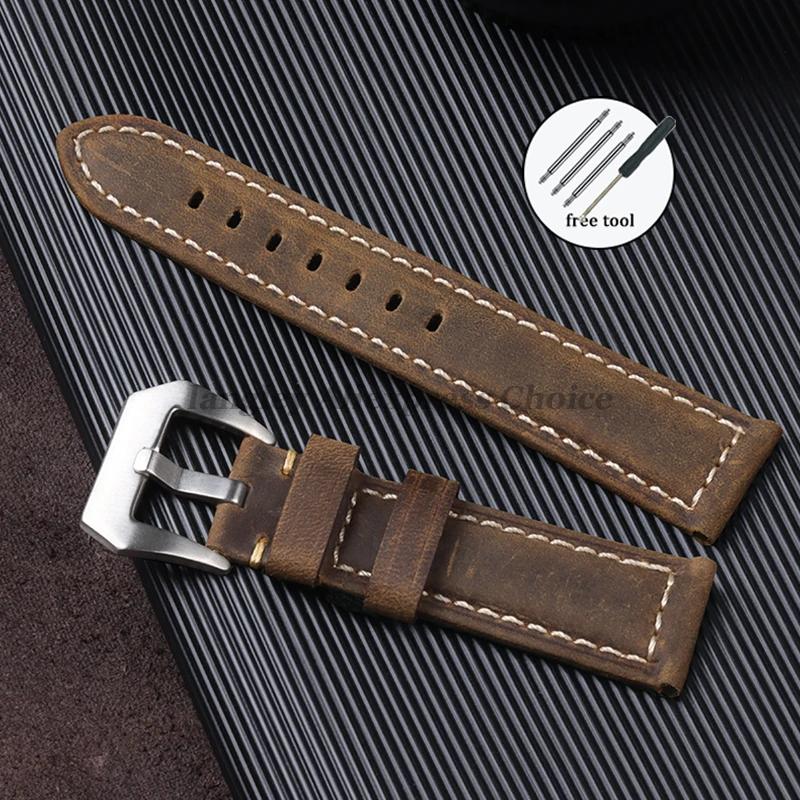 Genuine Leather Watch Strap for Panerai Band Men Women PAM111/441/312 Horse Cowhide Leather Belts 20mm 22mm 24mm 26mm for Casio