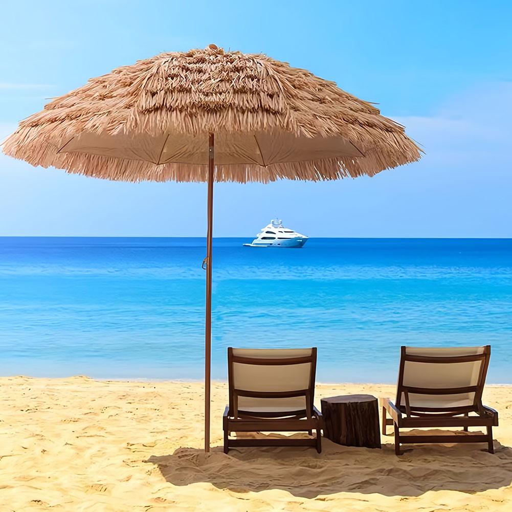 6.23ft/1.9m Sunshade Straw Umbrella Outdoor Beach Parasol Umbrella 8 Ribs Natural Tiki Umbrella for Hotel Homestays Garden Patio