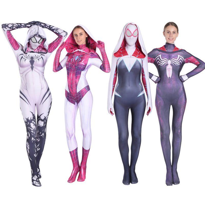 Stacy Spider Gwen Costume Venom Cosplay Girl Women Spiderman Halloween Jumpsuit
