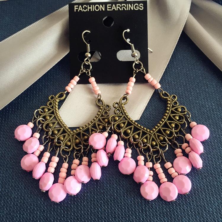 Popular earrings Bohemian retro fringed long beaded earrings colorful earrings women