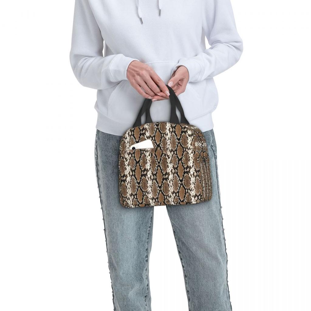 Python Skin, Snake Pattern Insulated Lunch Bag for Women Children Portable Food Boxes Thermal Lunch Box Tote