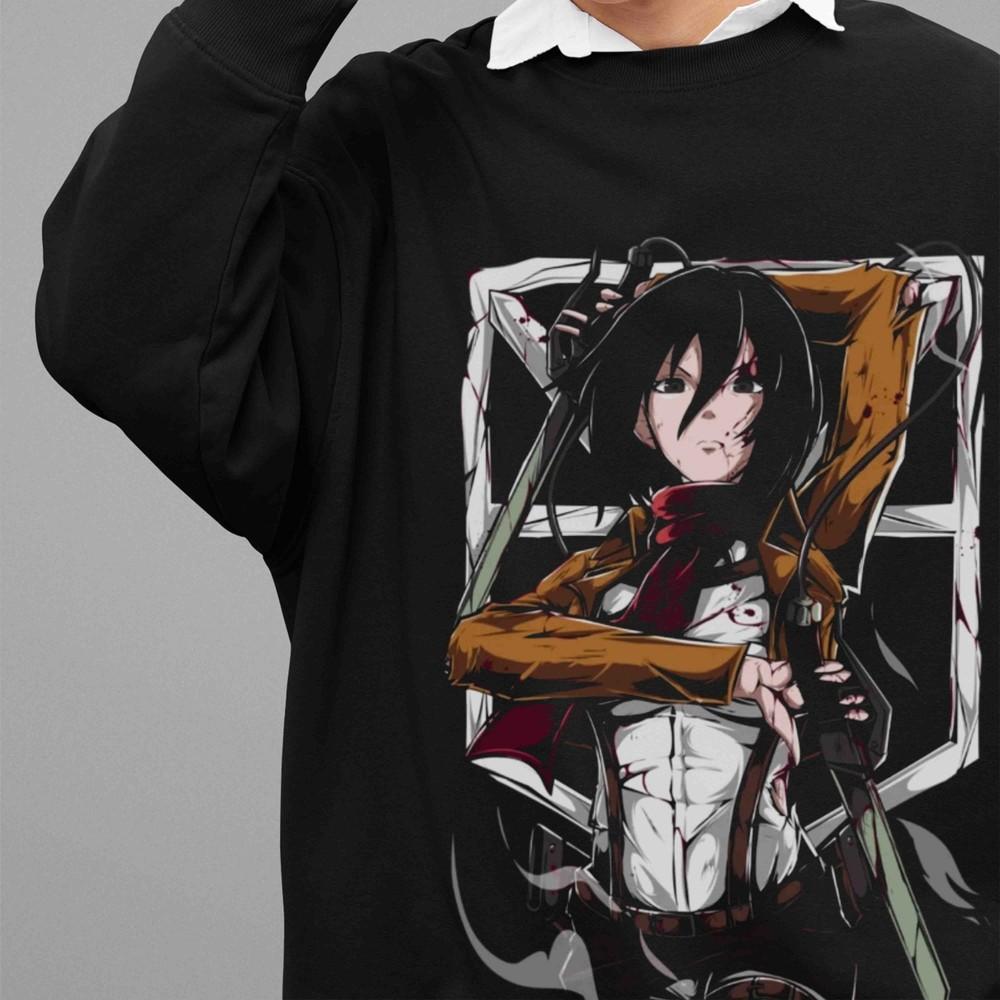 

Attack On Titan Sweatshirt Mikasa Sweater Eren AOT Levi Anime Unisex Pullover 2XL