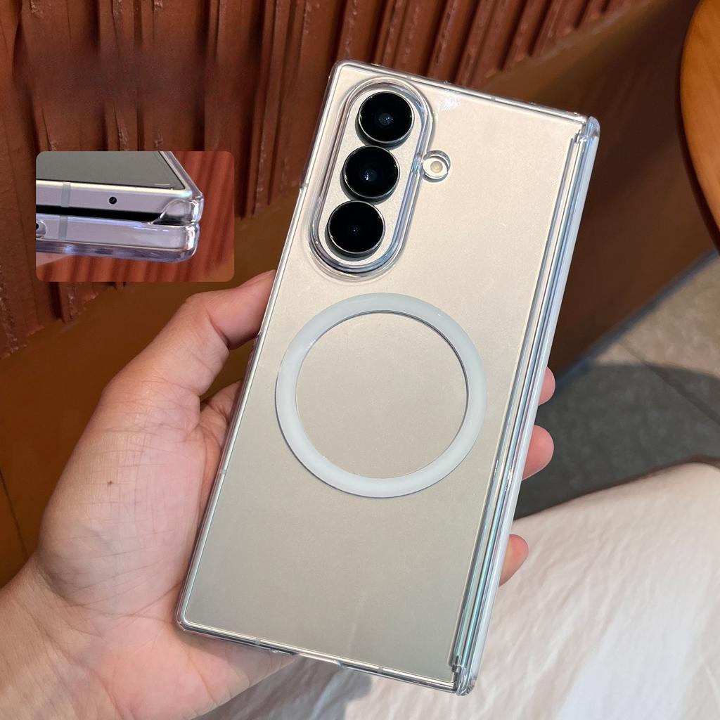 Suitable for Samsung Zfold7 Magnetic Suction Mobile Phone Case Fold6 Transparent PC Hardened Double Sided Central Shaft Anti Fall Protection Case