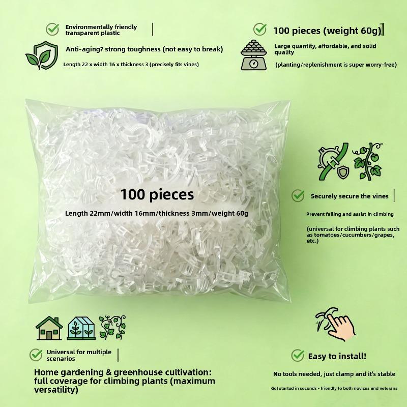 

Green Plant Fruit Tree Fixing Clips, Snap-on Seedling Support Poles for Vine Climbing, Fruit and Vegetable Seedling Hanging Clamps 100pcs