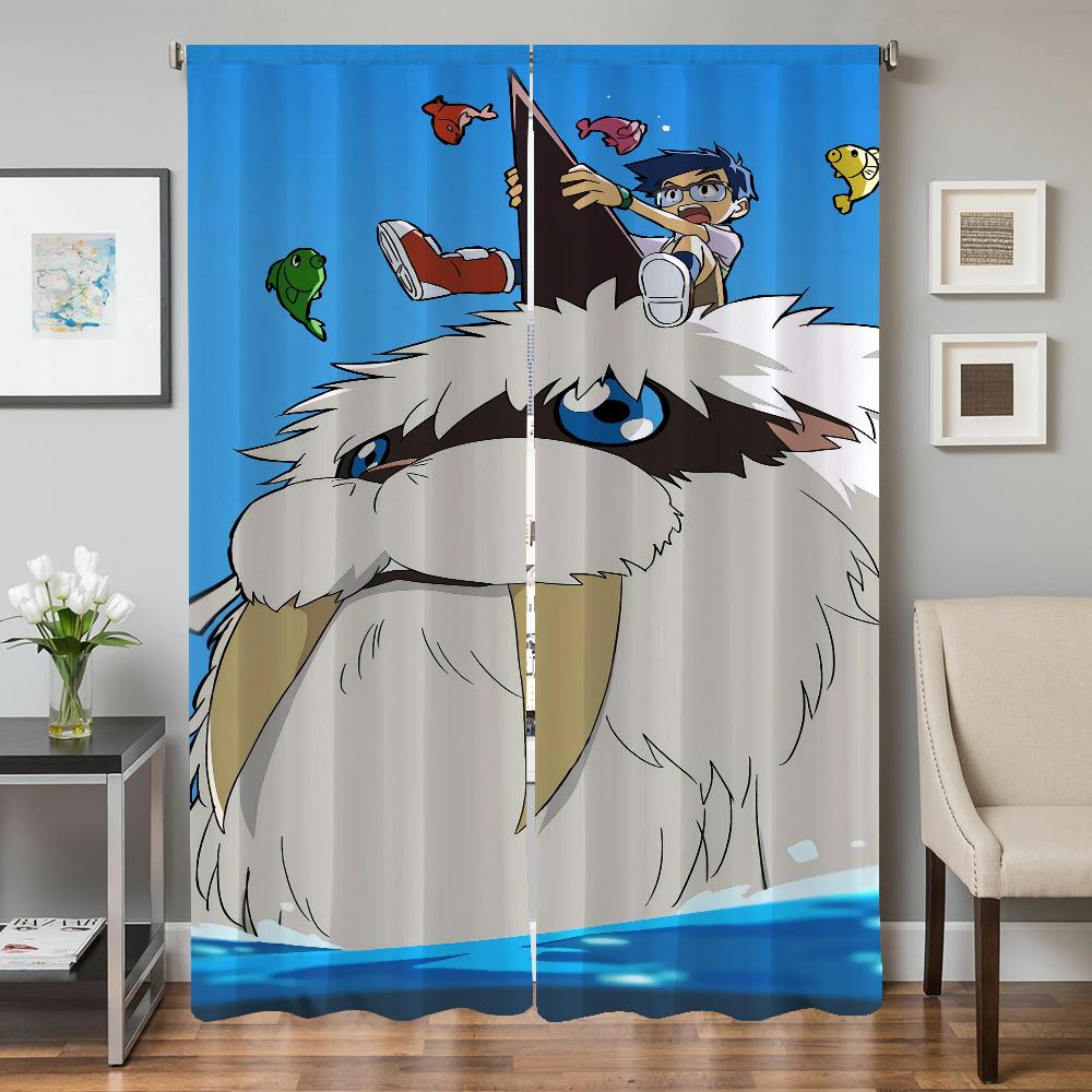 Heminredning Köksgardiner för Vardagsrum 2 Delar Mörkläggningsgardiner Dörrgardin D-digimon Sovrumsdekoration Avskärmning