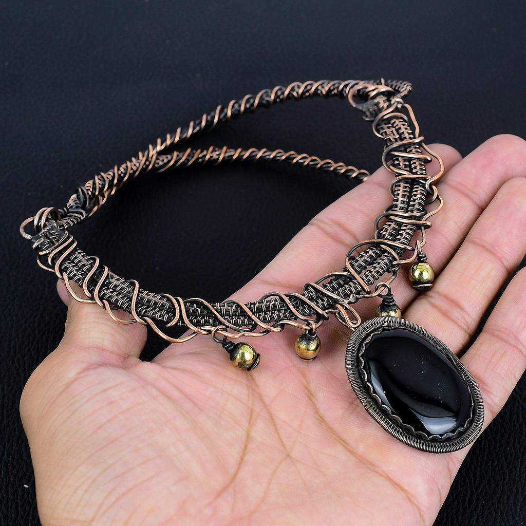 Black Onyx Necklace, Gemstone 999 Copper Wire Wrapped Necklace, Handmade Jewelry, Birthday And Anniversary Gift For Her