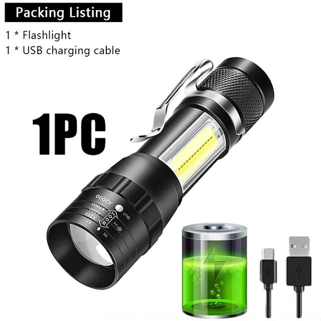 Mini Portable Flashlight COB+XPE Zoomable Small Torch USB Rechargeable Outdoor Camping Fishing Long Range Emergency Lantern