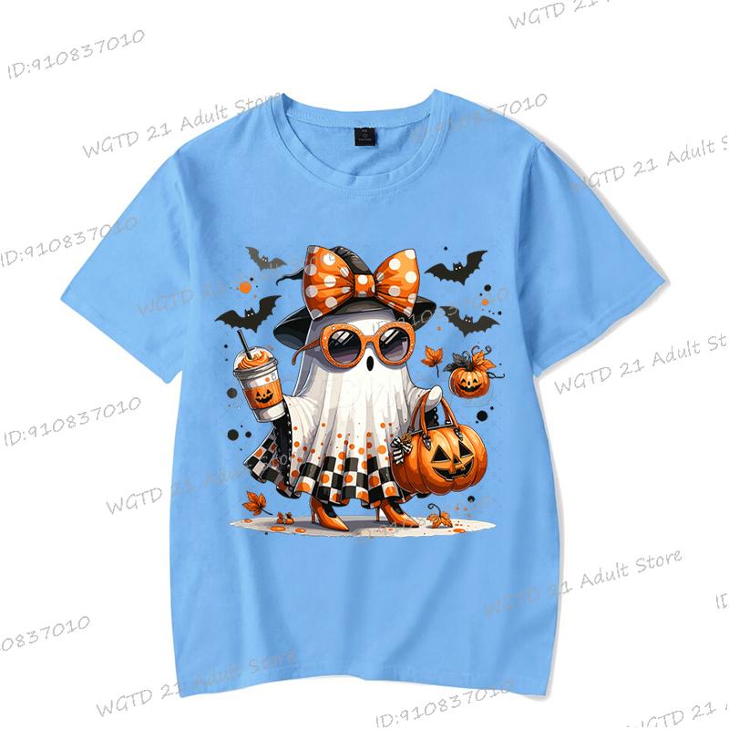 Cute Halloween Boo and Pumpkin Print Tshirt Women Men Spooky Season Short Sleeve T-shirts Halloween Ghost Harajuku Streetwear