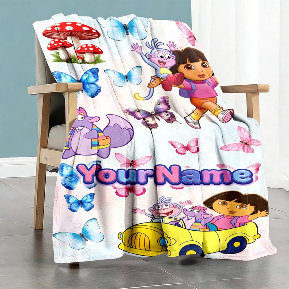 Dora Explorer Customize Text Blanket Multi-purpose Personalized Blanket Comfortable for Nap Bedding Couch Office Chair for All Occasions