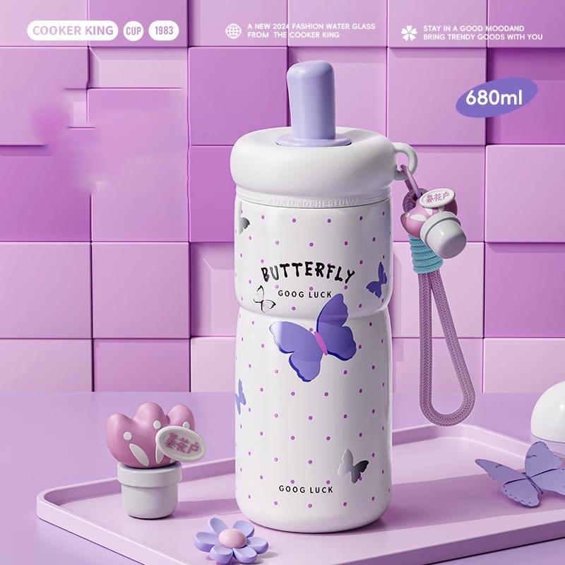 680ML Portable Vacuum Flasks 316 Stainless Steel Ceramic Inner Straw Cup Student Water Bottle Travel Tumbler