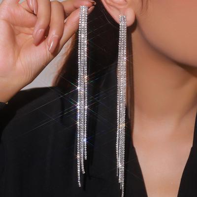 20CM High-Grade Luxury Elongated Tassel Earrings Shiny Crystal Earrings Elegant Trend Earrings Women's Earrings 1 Pair