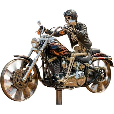 Skelet Motorcykel Vindmølle, Biker Kraniet Vindmøllepæl med Roterende Hjul til Terrasse Gårdhave Have, Unikke Resin Udendørs Skulpturer Pynt Gave