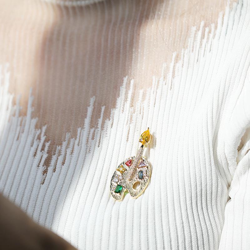 Bo Xin Yun Zirconia Color Palette Brooch - Creative Art Gift Pin & Clothing Accessory Corsage.