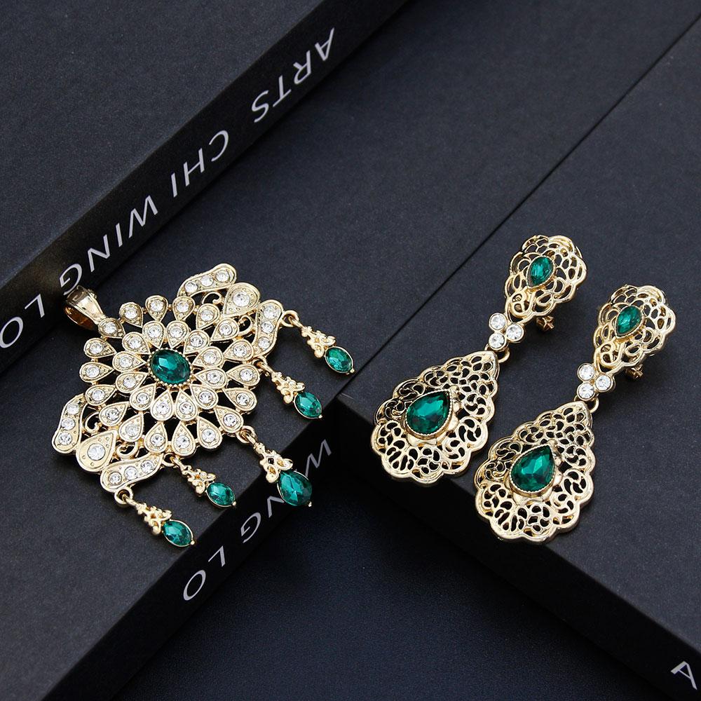 New Brooch Earring Set Bride Wedding Jewelry Set Red Green Crystal Pins Jewelry Earring